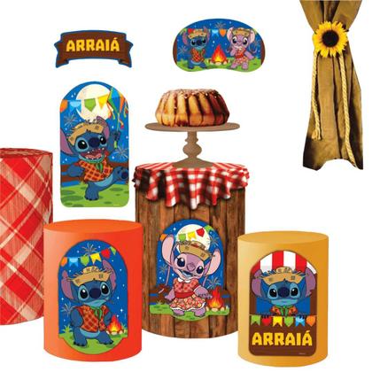 Imagem de Kit Decoração Painel Festa Junina Stitch Disney C/ 6 Itens