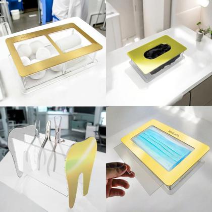 Imagem de Kit Dentista Porta Alicate Gaze Algodão Mascara Luva Dourado Odontológico Clinica Suporte Limpeza De