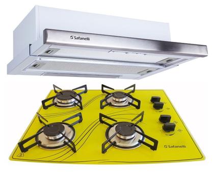 Imagem de Kit Depurador Embutir 60cm Cooktop 4 Bocas Amarelo Safanelli