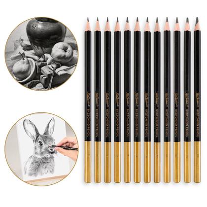 Imagem de Kit Desenho Técnico Realista Sombreamento Profissional 12 Lápis graduado e 3 Lápis Carvão Branco