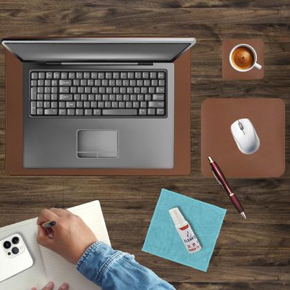 Imagem de Kit Deskpad Para Mouse Tablet 43x30cm + 20x20cm + Limpa Tela + Apoio De Copos