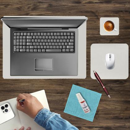 Imagem de Kit Deskpad Para Mouse Tablet 43x30cm + 20x20cm + Limpa Tela + Apoio De Copos