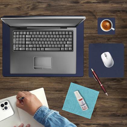 Imagem de Kit Deskpad Para Mouse Tablet 43x30cm + 20x20cm + Limpa Tela + Apoio De Copos