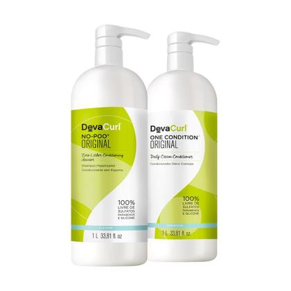 Imagem de Kit Deva Curl No Poo Original Shampoo 1L, Condicionador One Condition 1L