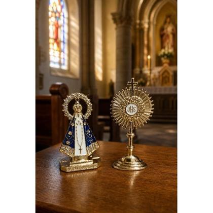 Imagem de Kit Devocional Motorista - Nossa Senhora Aparecida e Ostensorio Dourado para Colar no Carro