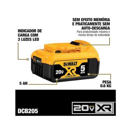 Imagem de Kit dewalt com 2 baterias 5ah 20v com carregador mais bolsa dcb205c2k-br