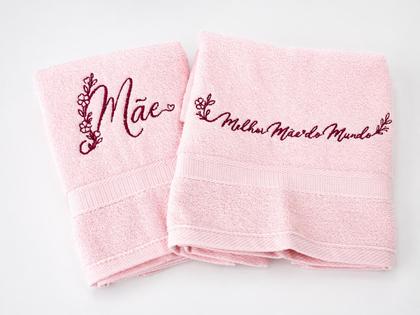 Imagem de Kit Dia das Mães com 2 Toalhas Quebec Personalizadas Caixa de Presente e Vela Aroma Chocolate  Banho e Rosto 100 Algodão 500 Gramatura