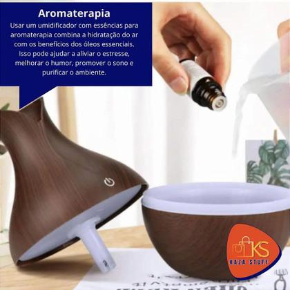 Imagem de Kit Difusor aromatizador e umidificador de ambientes edição madeira +3 essências e função de cromoterapia 200ml