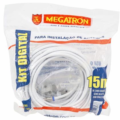 Imagem de Kit Digital Cabo Coaxial com Conector e Acessórios RG6 67% de Malha 15 Metros - 9943 - MEGATRON