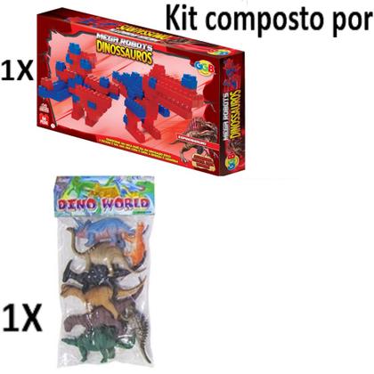 Imagem de Kit Dino Blocos Monta Monta 64 Pçs 8 Dinosssauros Miniatura