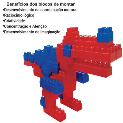 Imagem de Kit Dinosssauros 64 Blocos de Montar 8 Miniaturas Brinquedo