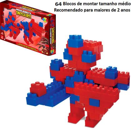 Imagem de Kit Dinosssauros 64 Blocos de Montar 8 Miniaturas Brinquedo