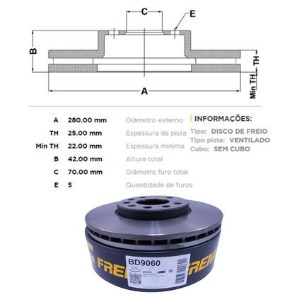 Imagem de Kit Disco de Freio BD9060 Diant. GM Astra, Zafira - Cód.4785