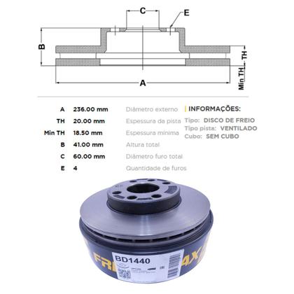Imagem de Kit Disco Freio BD1440 Diant. Celta, Prisma - Cód.5314