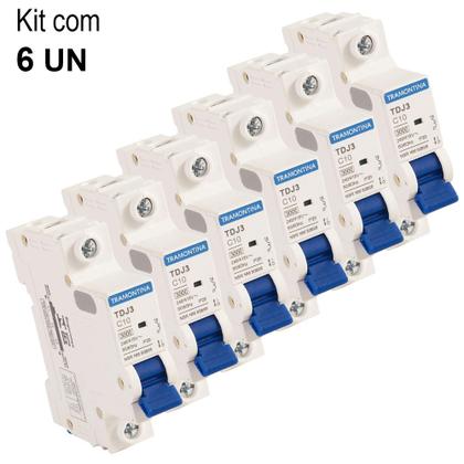 Imagem de Kit Disjuntor Unipolar Din Mini 10a Tdj3-1 C10 58011/104 - 6 Unidades - Tramontina