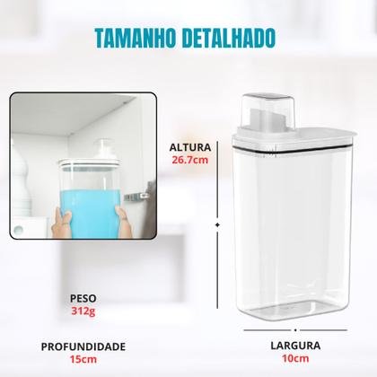 Imagem de Kit Dispenser Acrílico Premium Lavanderia Com Tampa Medidora 1,5L  2,3L Amaciante Sabão Líquido/Em Pó  Monte Seu Kit