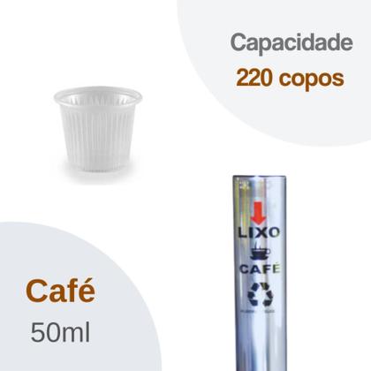 Imagem de Kit Dispenser Inox Quadrado Porta Copo Descartável Café 50ml + Coletor Inox