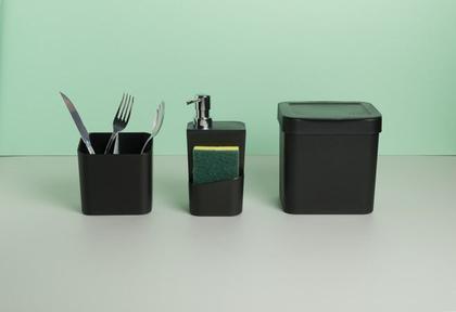 Imagem de Kit Dispenser Porta Detergente 650ml + Lixeira 2,5 Litros Cozinha Trium - Ou