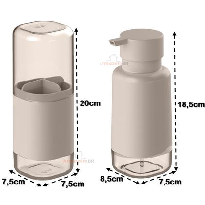 Imagem de Kit Dispenser Porta Sabonete Líquido Suporte Escova Dente Creme Dental Banheiro Bege Dual - CDB 900 Ou