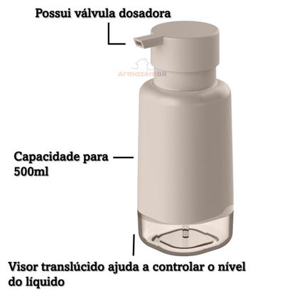 Imagem de Kit Dispenser Porta Sabonete Líquido Suporte Escova Dente Creme Dental Banheiro Bege Dual - CDB 900 Ou