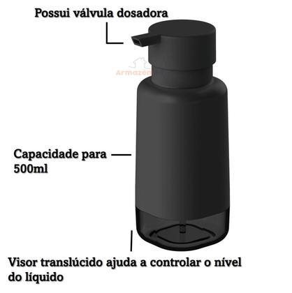 Imagem de Kit Dispenser Porta Sabonete Líquido Suporte Escova Dente Creme Dental Banheiro Preto Dual - CDB 900 Ou