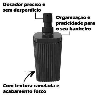 Imagem de      Kit Dispenser Sabonete Líquido Porta Cotonete Algodão De Banheiro New Square Preto - Coza