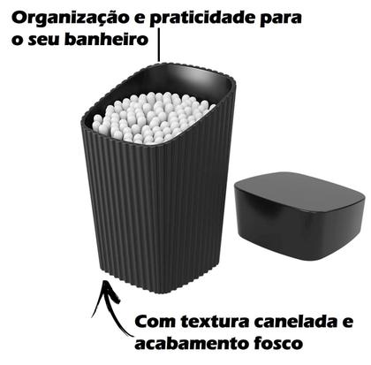 Imagem de      Kit Dispenser Sabonete Líquido Porta Cotonete Algodão De Banheiro New Square Preto - Coza