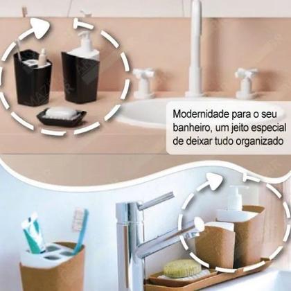 Imagem de Kit Dispenser Sabonete Líquido + Suporte Escova Dente  + Porta Algodão Banheiro - Coza