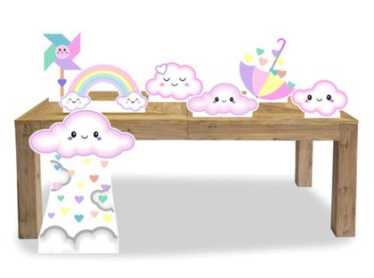 Imagem de Kit Display de chão e mesa totens festa Chuva de Benção amor Menina 7 Pçs