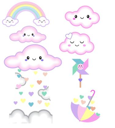 Imagem de Kit Display de chão e mesa totens festa Chuva de Benção amor Menina 7 Pçs