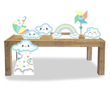 Imagem de Kit Display de chão e mesa totens festa Chuva de Benção amor Menino 7 Pçs