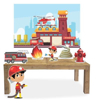 Imagem de Kit Display Festa Bombeiro Moreno Com 6 Peças + Painel