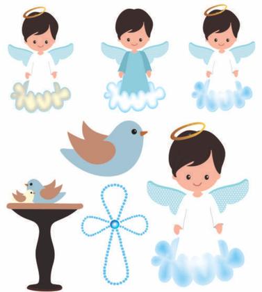 Imagem de Kit Display Mdf Batizado Anjinho Menino Com 07 Pçs + Painel