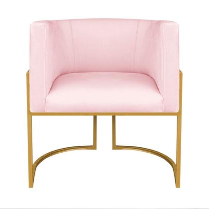 Imagem de Kit Divã Luna 185cm Lado Direito e 02 Poltronas Base de Ferro Dourado Suede Rosa Bebe