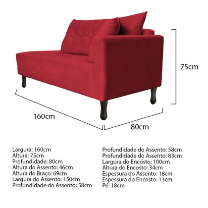 Imagem de Kit Diva Recamier Azura 160cm Lado Esquerdo e 02 Poltronas Classic Suede - Doce Sonho Móveis