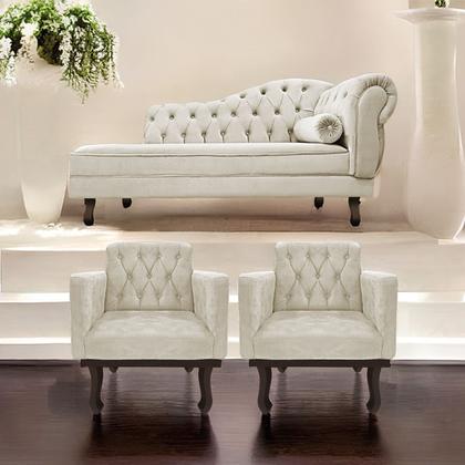 Imagem de Kit Diva Recamier Diana 140cm Lado Esquerdo e 02 Poltronas Classic Linho - Amarena Móveis