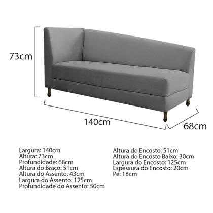 Imagem de Kit Diva Recamier Heitor 140cm Lado Direito e 02 Poltronas Luiza Suede Cinza - Amarena Móveis