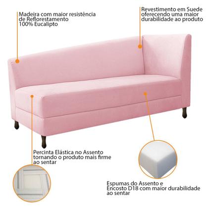 Imagem de Kit Diva Recamier Heitor 185cm Lado Esquerdo e 02 Poltronas Luiza Suede Rosa bebê - Amarena Móveis