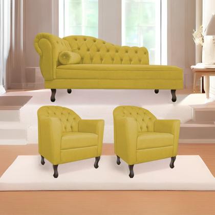 Imagem de Kit Diva Recamier Juliana 160cm Lado Direito e 02 Poltronas Julia Suede Amarelo - Amarena Móveis