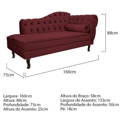 Imagem de Kit Diva Recamier Juliana 160cm Lado Esquerdo e 02 Poltronas Julia Suede Bordô - Amarena Móveis