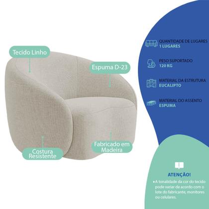 Imagem de Kit Divã Recamier Orgânico França 160cm Lado Direito e Poltrona Amore Linho