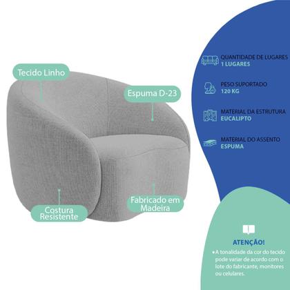 Imagem de Kit Divã Recamier Orgânico França 160cm Lado Direito e Poltrona Amore Linho