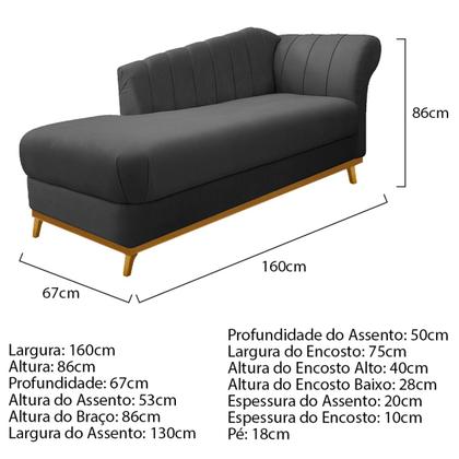 Imagem de Kit Diva Recamier Vanessa 160cm Lado Esquerdo e 02 Poltronas Laura Linho - Amarena Móveis