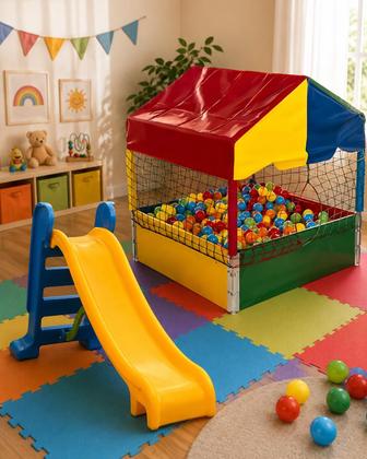 Imagem de Kit Diversão Infantil Piscina de Bolinhas 1,00m com 500 Bolinhas e Escorregador