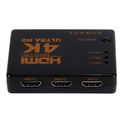 Imagem de Kit Divisor Switch HDMI com Cabo HUB 3x1 4K Chaveador Controle Remoto
