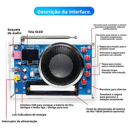 Imagem de Kit DIY De Rádio FM Com Display OLED Módulo RDA5807 87-108MHz Função De Busca Automática E