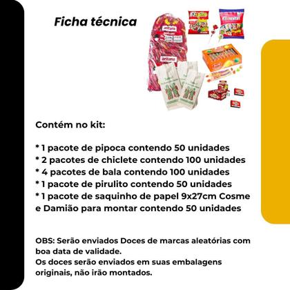 Imagem de Kit Doces Cosme e Damião Crianças com 50 Saquinhos papel
