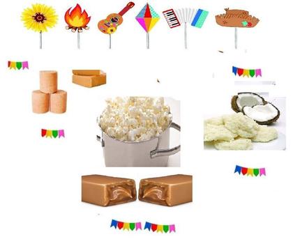 Imagem de Kit Doces Diversos Para Festa Junina 50 Pessoas + bandeiras