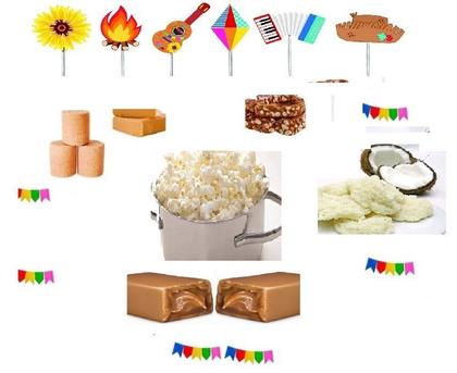 Imagem de Kit Doces Diversos Para Festa Junina 50 Pessoas + bandeiras
