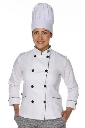 Imagem de Kit Dolmã chef cozinha feminino algodão + Chapéu de chef cozinha